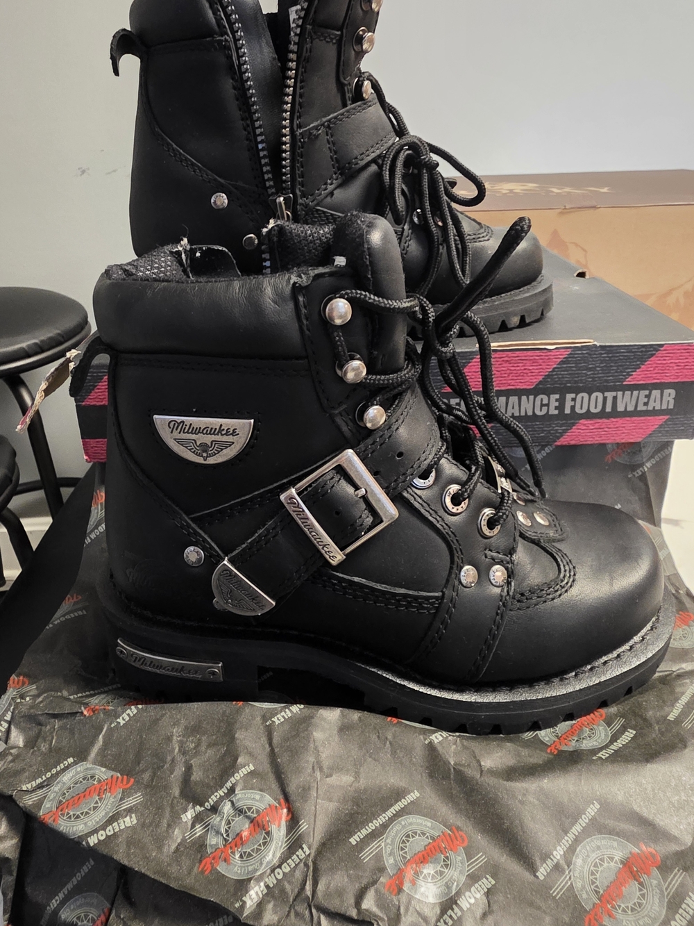 Milwaukee Women's Black Lace-Up Utility Moto Boots